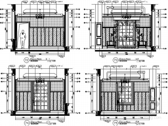 [杭州]精品典雅欧式风格两层别墅样板间CAD装修施工图次卧立面图