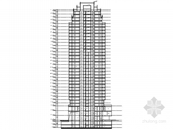 [浙江]现代风格超高层办公综合体建筑设计方案图（知名地产）-现代风格超高层办公综合体剖面图