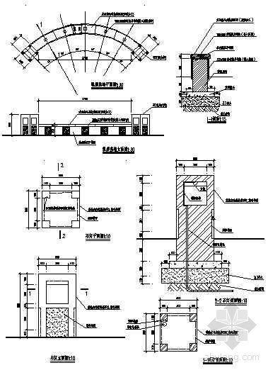 弧形小景墙节点详图资料下载-弧形座墙及石灯详图