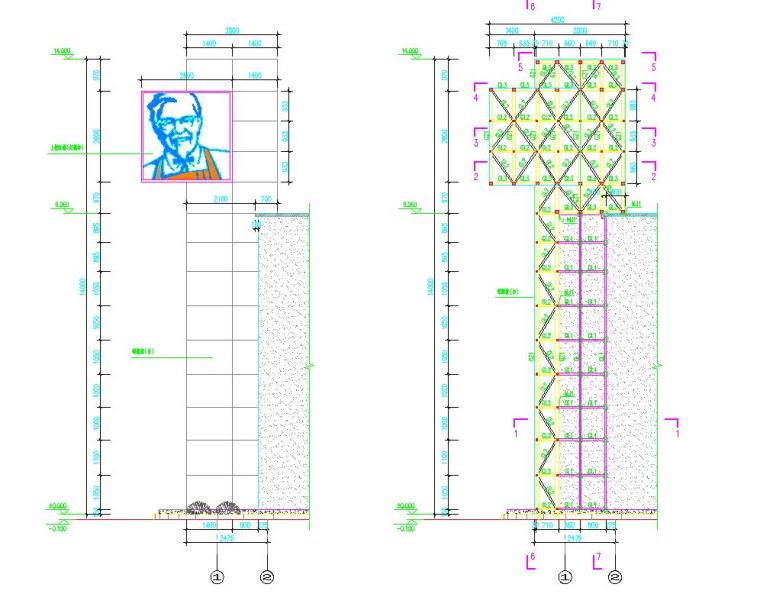 施工牌施工图资料下载-KFC（肯德基）广告牌钢结构施工图_dwg