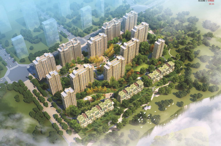 [湖南]新古典主义住宅小区规划设计方案文本-新古典主义住宅小区鸟瞰图
