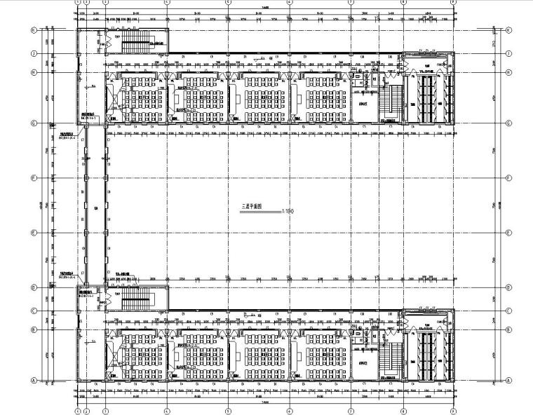 [宁夏]三层框架小学施工图（教学楼、食堂、综合楼等全栋楼图纸）-三层框架结构小学建筑平面图