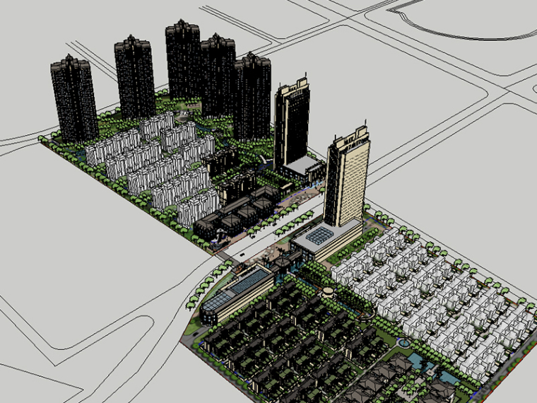 高端建筑居住区简欧风格资料下载-简欧高端商住区完整建筑SU模型
