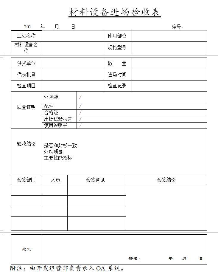 房地产管理表格（51页）-材料设备进场验收表