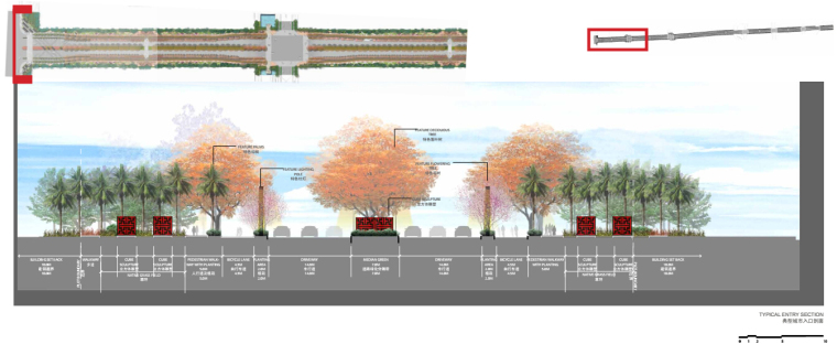 [江苏]科技工业园市政道路景观设计方案-道路景观剖面图