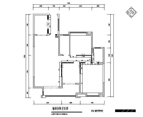 美式田园风三居室住宅设计施工图（附效果图）-墙体拆除平面图