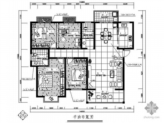 室内设计扩初图纸资料下载-四居样板房室内设计图