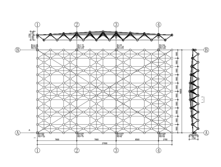 屋面檩条图集资料下载-双层螺栓球玻璃屋面网架施工图（CAD、10张）