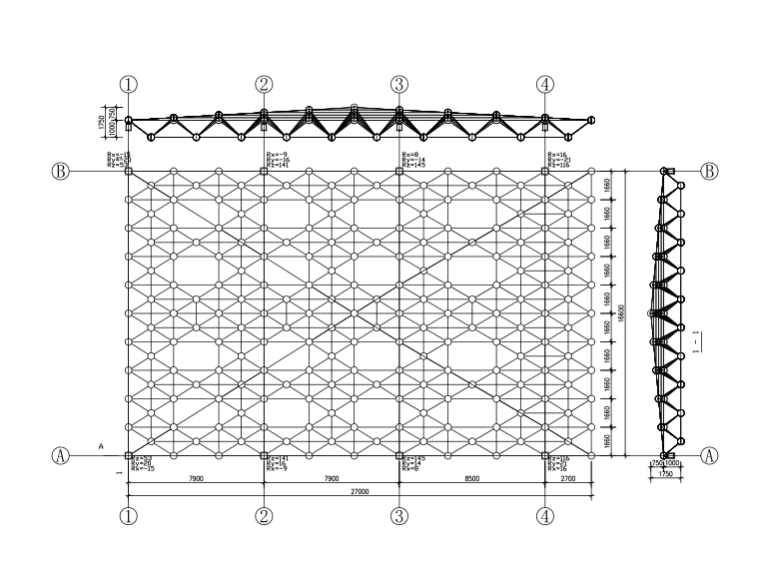 双层亭子CAD施工图资料下载-双层螺栓球玻璃屋面网架施工图（CAD、10张）