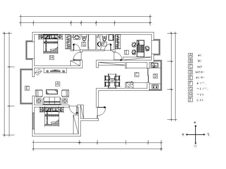 卧室设计简约风格资料下载-简约风格的三居室设计施工图（含效果图）