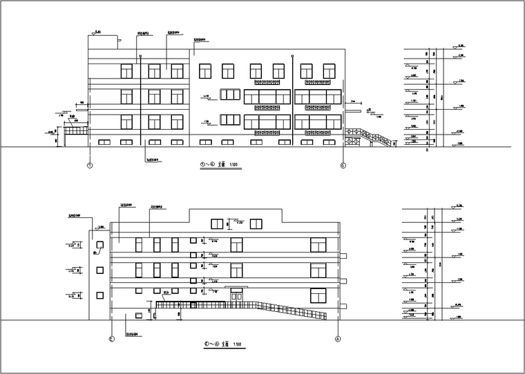 某农大东校区食堂建筑设计施工图CAD-农大东校区食堂建筑设计立面图2