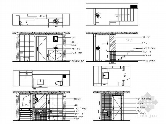 卫浴cad立面资料下载-现代中式风格别墅公卫立面图
