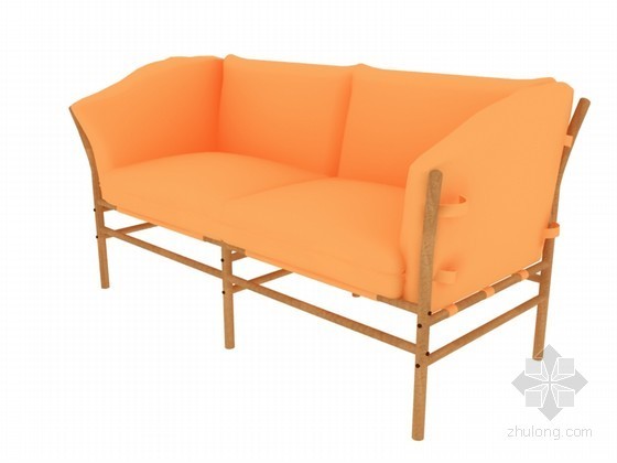 双人沙发cad资料下载-橘色双人沙发3D模型下载