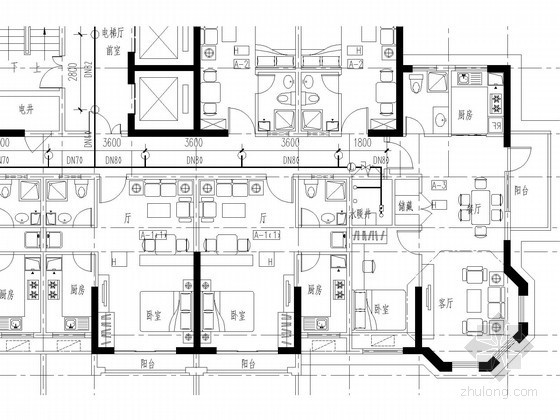 [河南]超高层公寓楼给排水及消防施工图  （自动喷淋）-自动喷淋平面图 