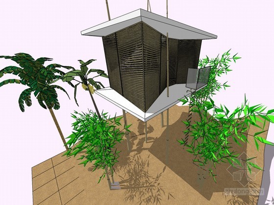 sketchup圆形树池资料下载-树屋建筑SketchUp模型下载