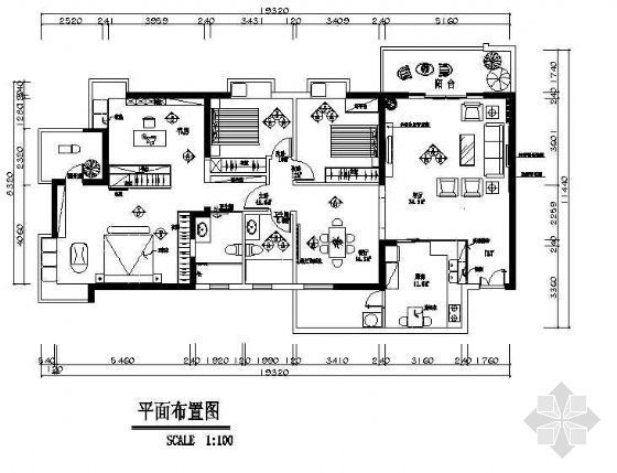 室内水电安装设计施工图资料下载-三居室家装设计施工图