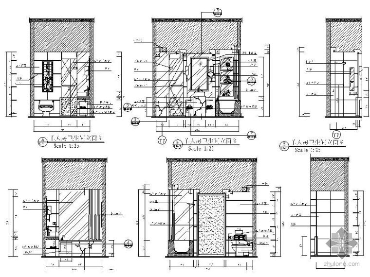 卫生间隔断节点CAD图资料下载-标准房卫生间立面详图