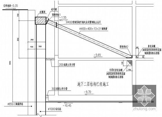 [上海]高层商业办公楼土方开挖专项施工技术方案（105页 附CAD图较多）-场地东北角斜支撑