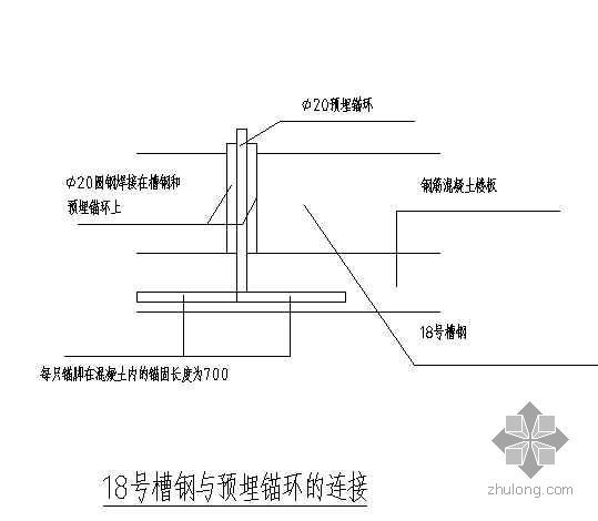 钢丝绳连接主体结构资料下载-某悬挑卸料平台18号槽钢与预埋锚环的连接详图
