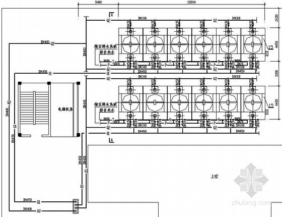 某大厦制冷机房空调系统设计图纸-冷却塔平面布置图 