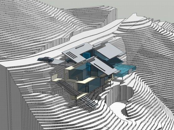 坡地别墅SketchUp模型下载-坡地别墅 