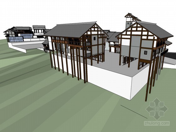 木结构建筑SketchUp模型下载-木结构建筑 