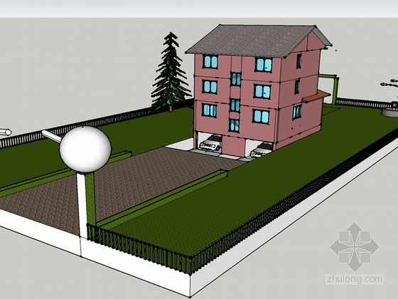 小别墅设计L型农村资料下载-农村小别墅SketchUp模型下载