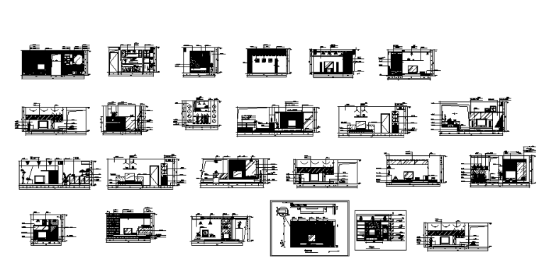 CAD家装六面图库资料下载-家装客厅床头装饰墙装修CAD图库