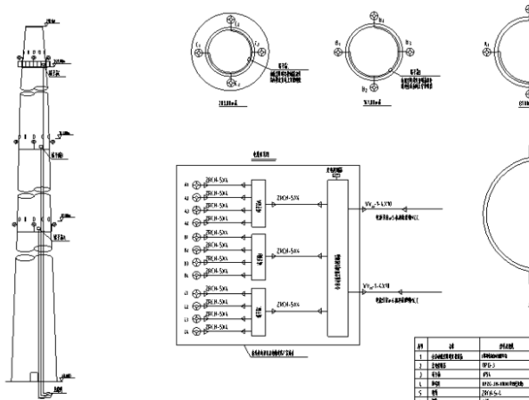 CAD烟囱图纸资料下载-210米的烟囱照明布置图