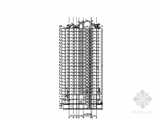 某市23层现代风格独栋住宅建筑施工图-某市23层现代风格独栋住宅建筑剖面图 