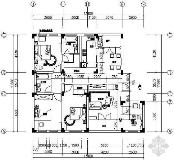 四方三卫两厅家庭装修资料下载-家庭四室两厅装修方案图