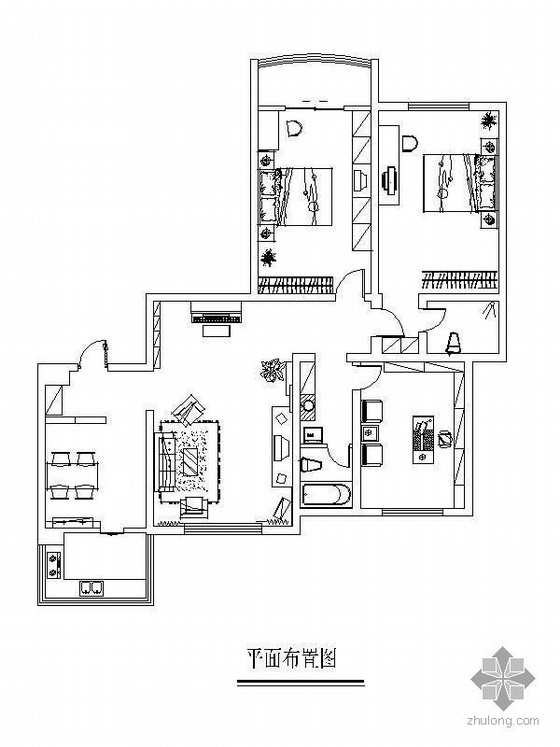 三室两厅cad施工图纸资料下载-三室两厅装修施工图