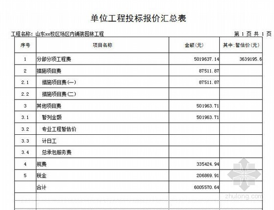 山东省园林定额表资料下载-[山东]中学场区内园林工程量清单报价（2013）