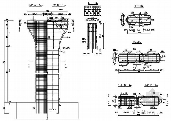 [黑龙江]76米长预应力钢筋混凝土连续箱梁桥施工图64张-连续箱梁桥墩钢筋构造图