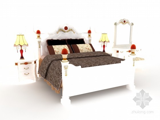 韩式田园风格床资料下载-田园风格卧室床具组合3d模型下载