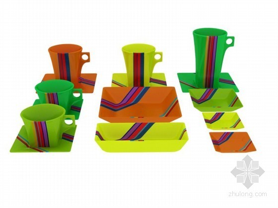 彩色平面图材质素材资料下载-彩色茶具3D模型下载