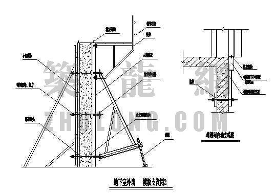 模板支设CAD图资料下载-地下室外墙模板支设图