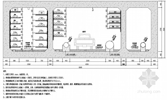 [湖南]2016年城市两舱三舱综合管廊施工图纸850张（工艺土建 设备 控制中心）-三舱管廊断面图 