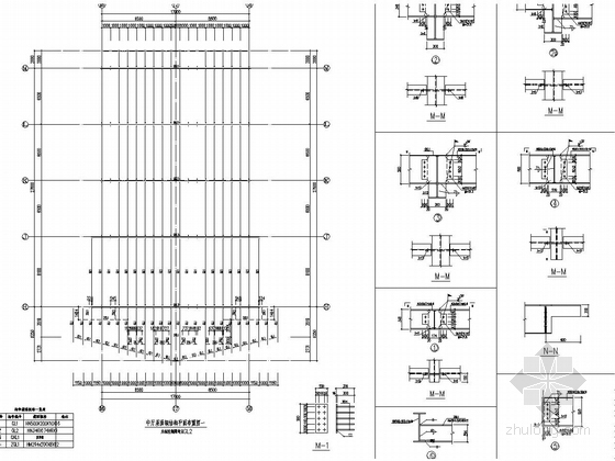 [吉林]度假区钢混框架酒店结构施工图(含钢结构施工图)-中厅屋面钢结构平面布置图一