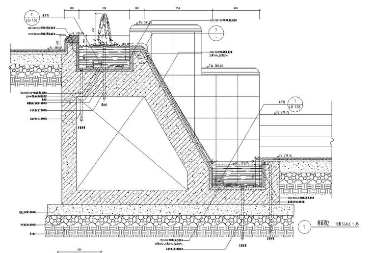 精品喷泉水景设计详图（钢筋混泥土）——知名景观公司景观-剖面图二