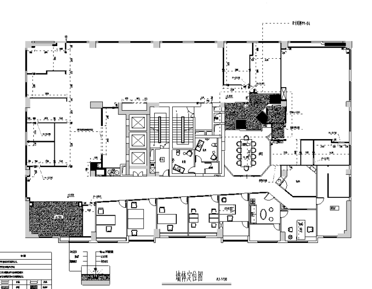 中式禅意风格意境办公空间设计施工图（附效果图）-墙体定位图
