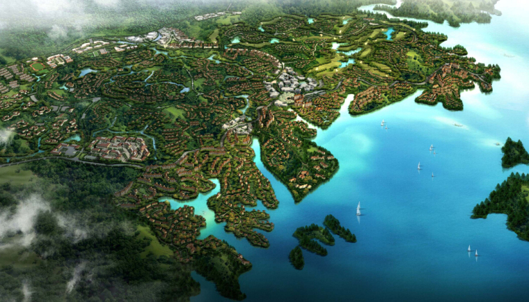 生态养生小镇资料下载-[四川]大竹百岛湖温泉度假小镇概念规划设计