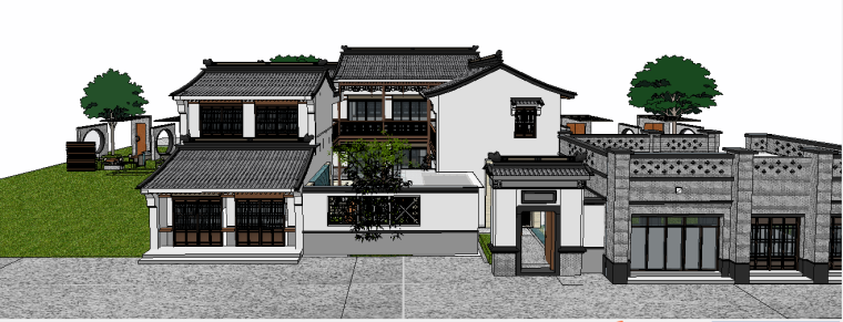 中式庭院效果资料下载-住宅精品  中式庭院3d模型下载