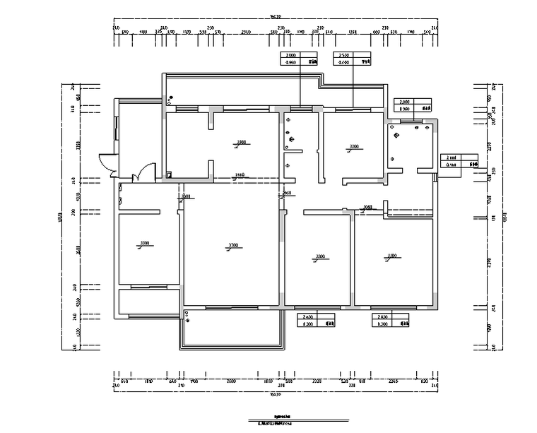 滨湖假日美式风格四居室住宅设计施工图（附效果图）-原始墙体结构图