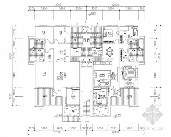 140户型平面图资料下载-[北京]某五层叠拼别墅户型平面图（120、140、160、180）