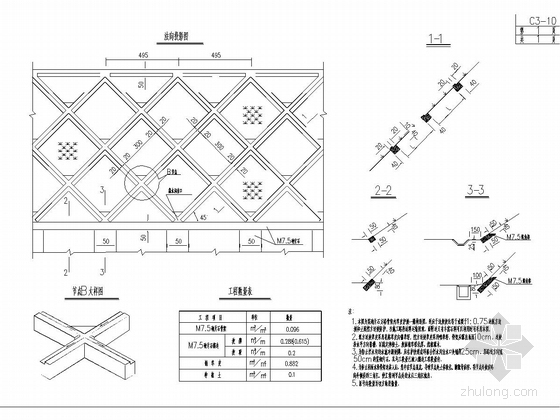 绕城四车道高速公路施工图初步设计300张CAD（隧道涵洞监控站交通）-方格骨架内草皮护坡一般设计图