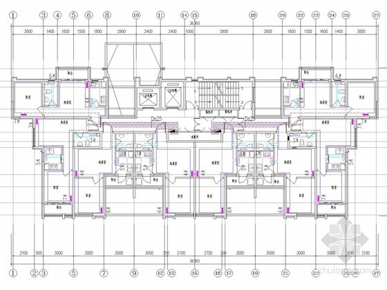 [山东]高层居住建筑采暖通风系统设计施工图-二十七层采暖平面图