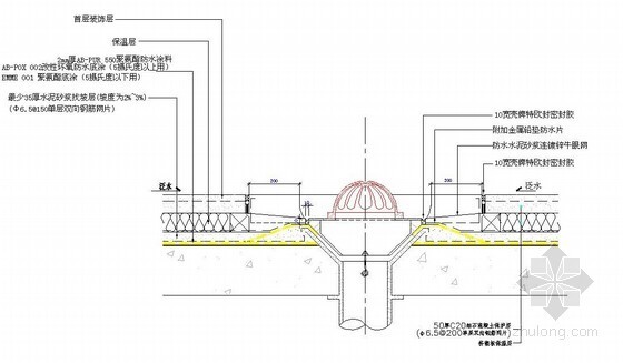 平屋面排水大样资料下载-屋面排水口防水大样详图