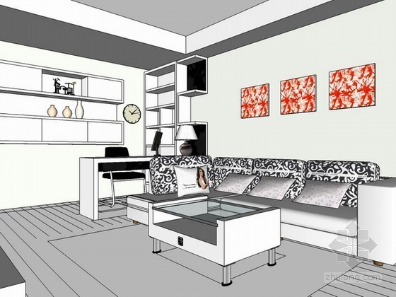卧室现代风格模型资料下载-现代风格室内空间sketchup模型下载