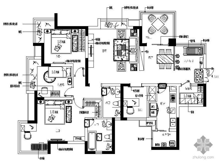一梯一户三室两厅平面图资料下载-220平三室两厅平面图